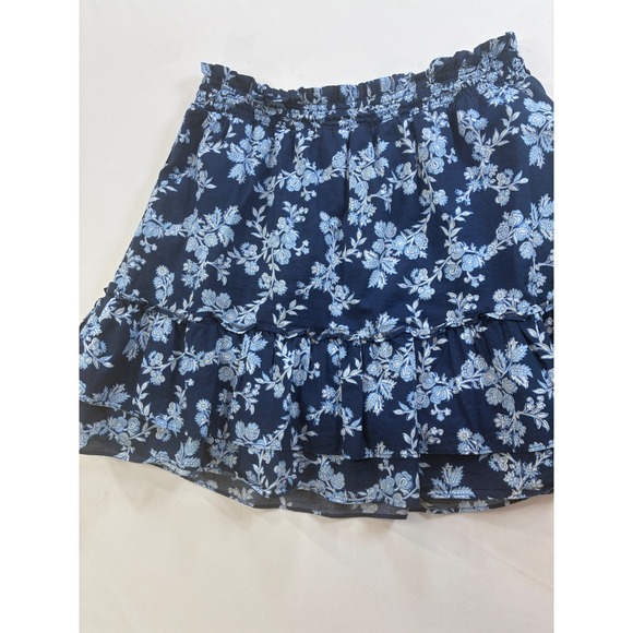 J. Crew Navy Floral Tiered Ruffle Mini Skirt Size Medium Boho Chic Cottagecore - Picture 8 of 11